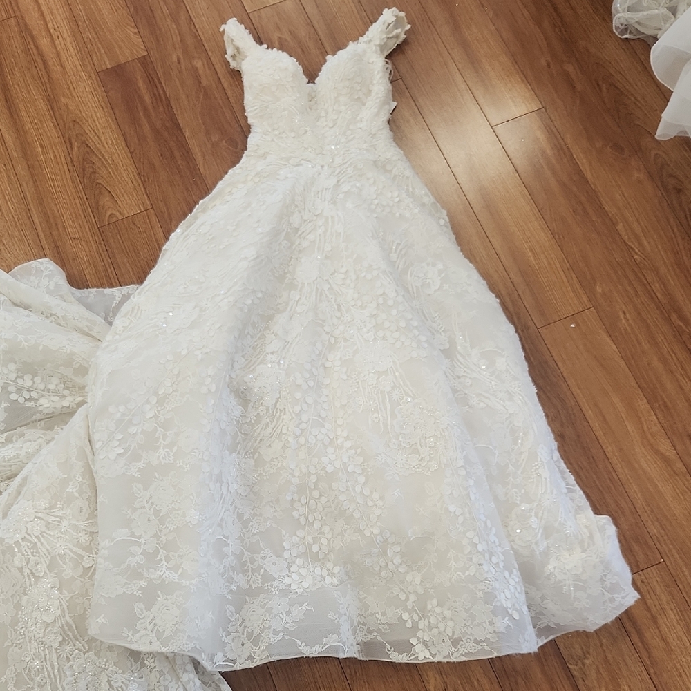 C520 - Allure Couture -  Elegant Ivory/Champagne Lace Wedding Dress